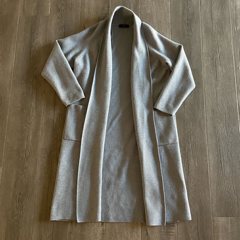 Tahari Gray Longline Coat Cardigan